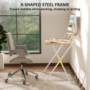 Natural Wood Folding Computer Desk with Monitor Shelf 70 cm Space Saving Design by Homcom