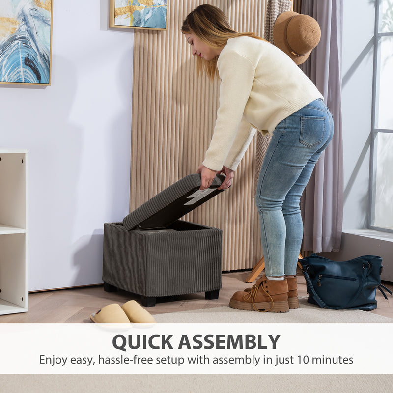 Grey Corduroy Square Storage Ottoman Stool with Removable Lid and Legs 40cm by HOMCOM