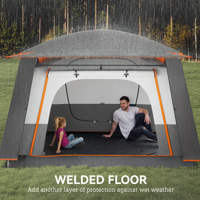 Outsunny 5 Man Camping Tent, Double Layer Tunnel Tent with Porch, Living Area and 2 Bedrooms, Sewn in Groundsheet, 3000mm Waterproof and UPF 30+, Portable with Bag, Grey