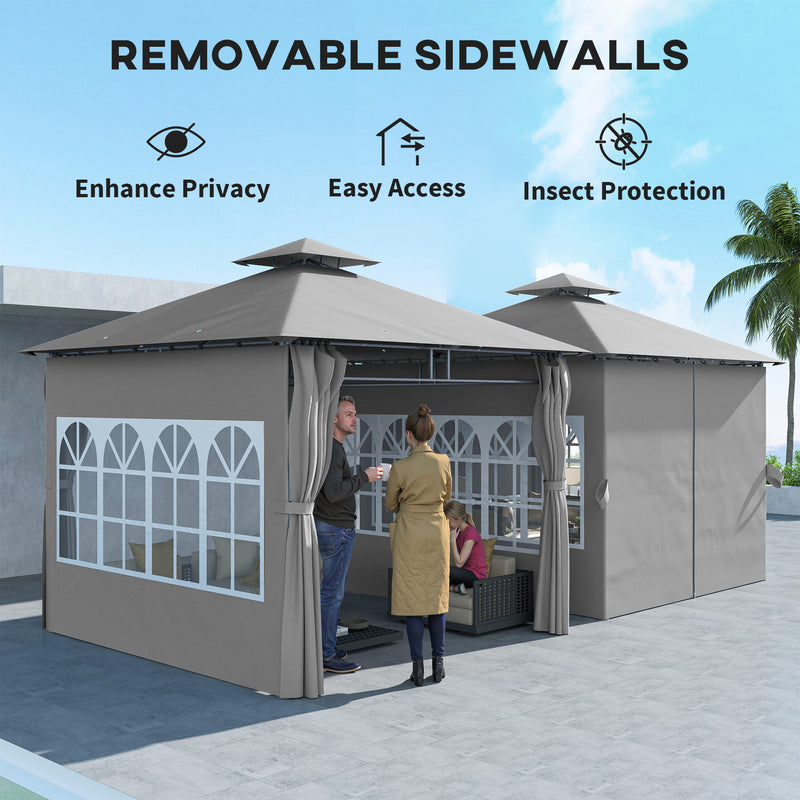 Light Grey 3 x 3 m Garden Gazebo with Double Roof and Removable Sidewalls by Outsunny