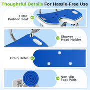 Adjustable Shower Stool With Padded Seat and Non Slip Feet for Safer Bathing White AOSOM