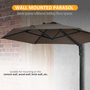 Khaki 25m Wall Mounted Garden Parasol With 180 Degree Rotating Canopy For Patio Use