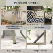 Charcoal Grey 3 Piece Rattan Bistro Set with Blue Cushions and Glass Table for Garden by Outsunny