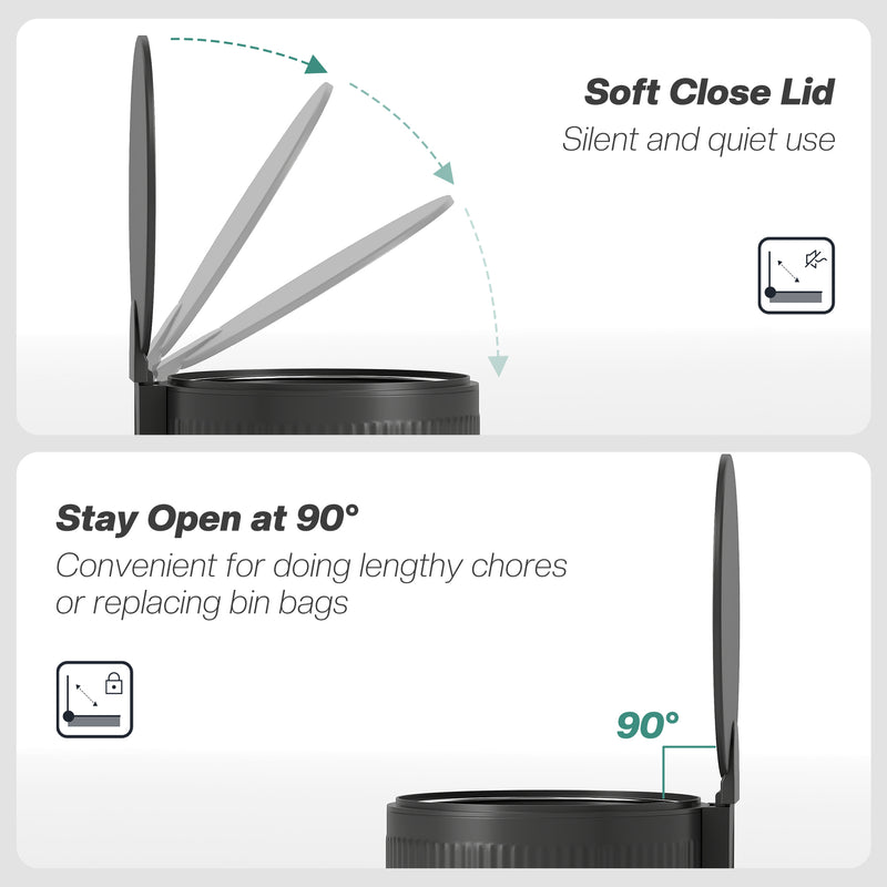 30L Pedal Kitchen Bin with Soft Close Lid and Removable Inner Bucket for Home Use Black