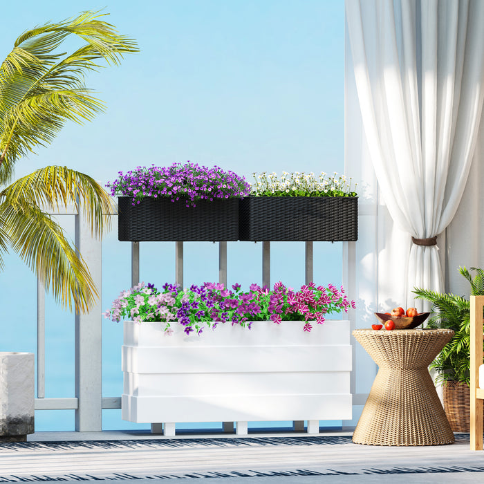 Set of Two Black Rattan Effect Planters for Garden and Patio by Outsunny