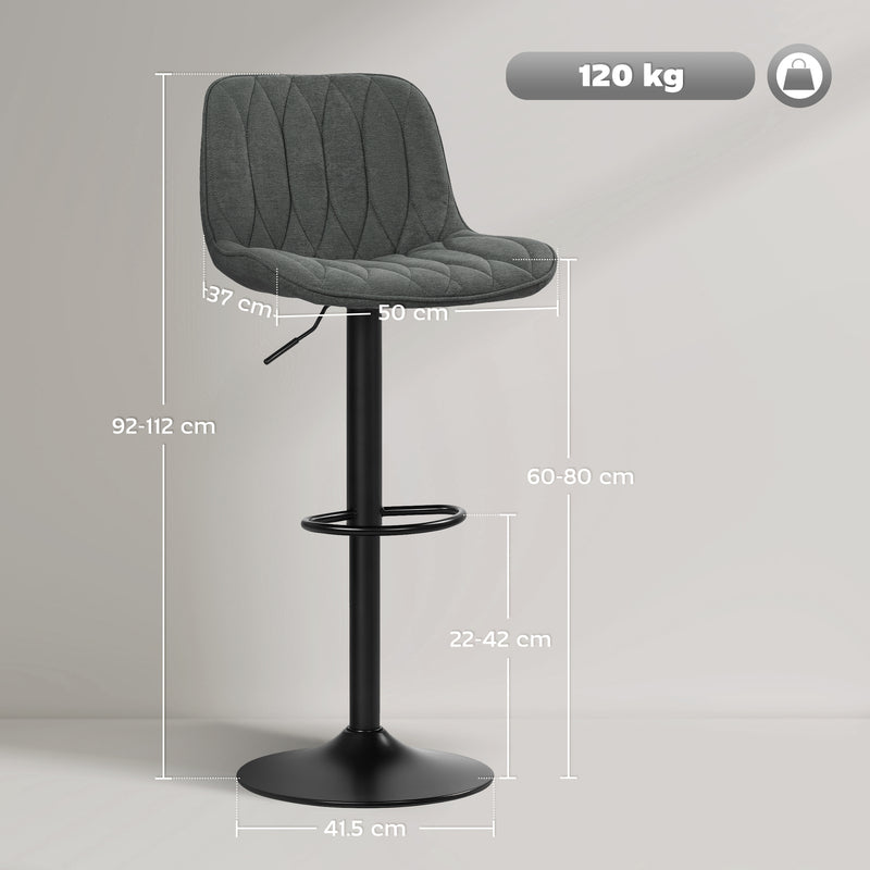Adjustable Kitchen Island Bar Stools with Swivel and Padded High Back Set of 2 Charcoal Grey
