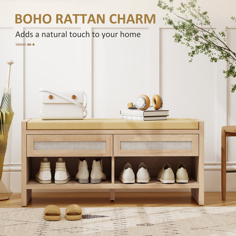 Shoe Storage Bench with Drawers and Cushioned Seat for Organised Hallways Oak and Cream Homcom