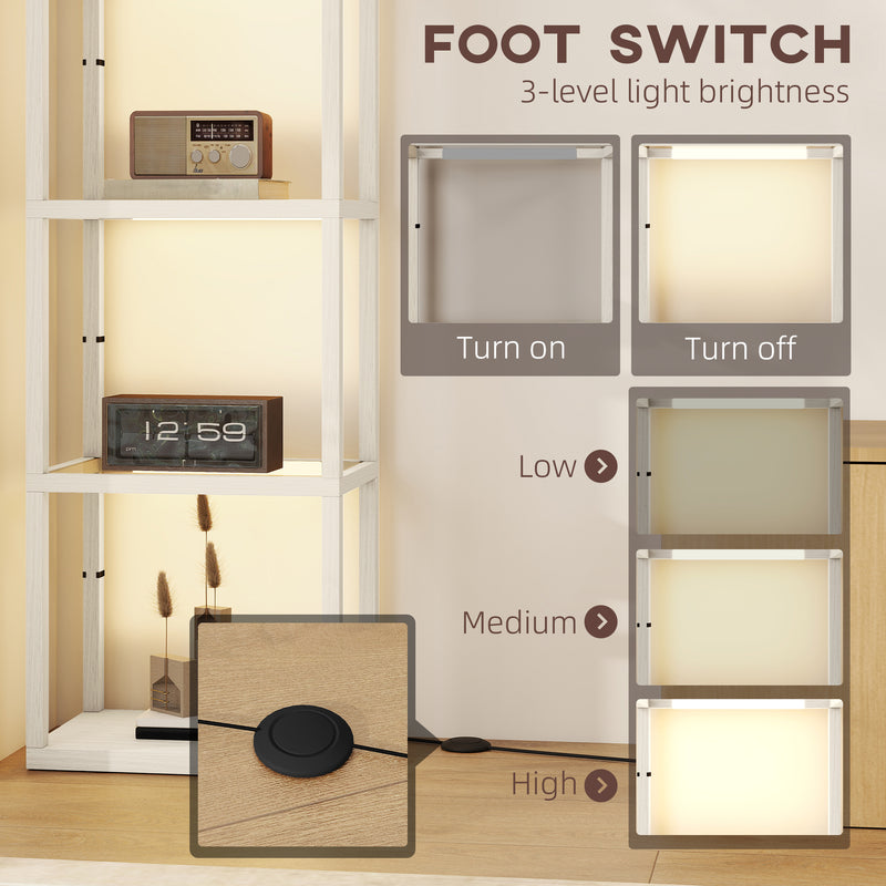 LED Floor Lamp with 4 Glass Shelves Dimmable Light Ideal for Living Room or Office Oak