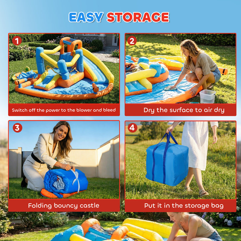 Bouncy Castle with Double Slides and Water Cannons for Active Garden Play Multicolour AOSOM