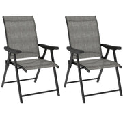 Set of Two Folding Outdoor Chairs Black and Grey Lightweight and Portable by Outsunny