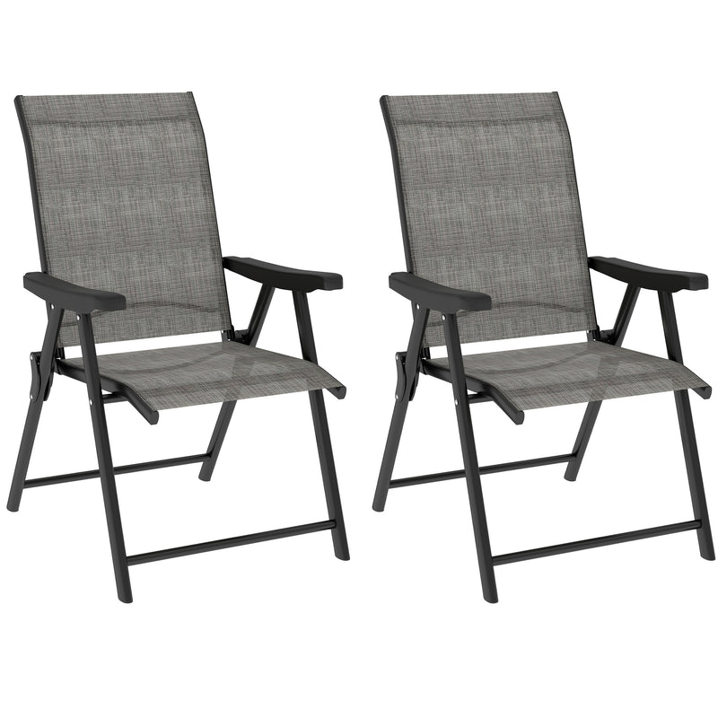 Set of Two Folding Outdoor Chairs Black and Grey Lightweight and Portable by Outsunny