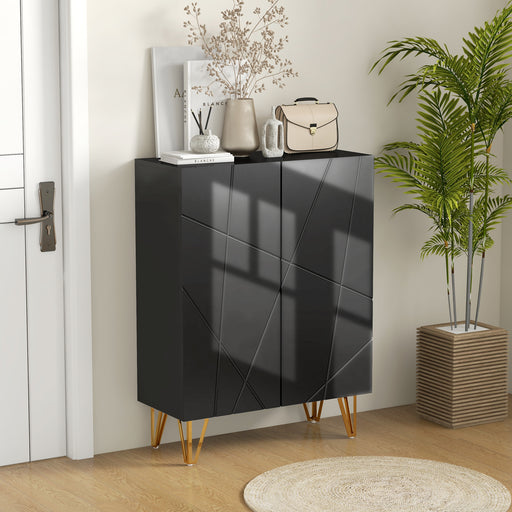 Slim Shoe Storage Cabinet With Adjustable Shelves And Soft Close Doors For Hallway Black
