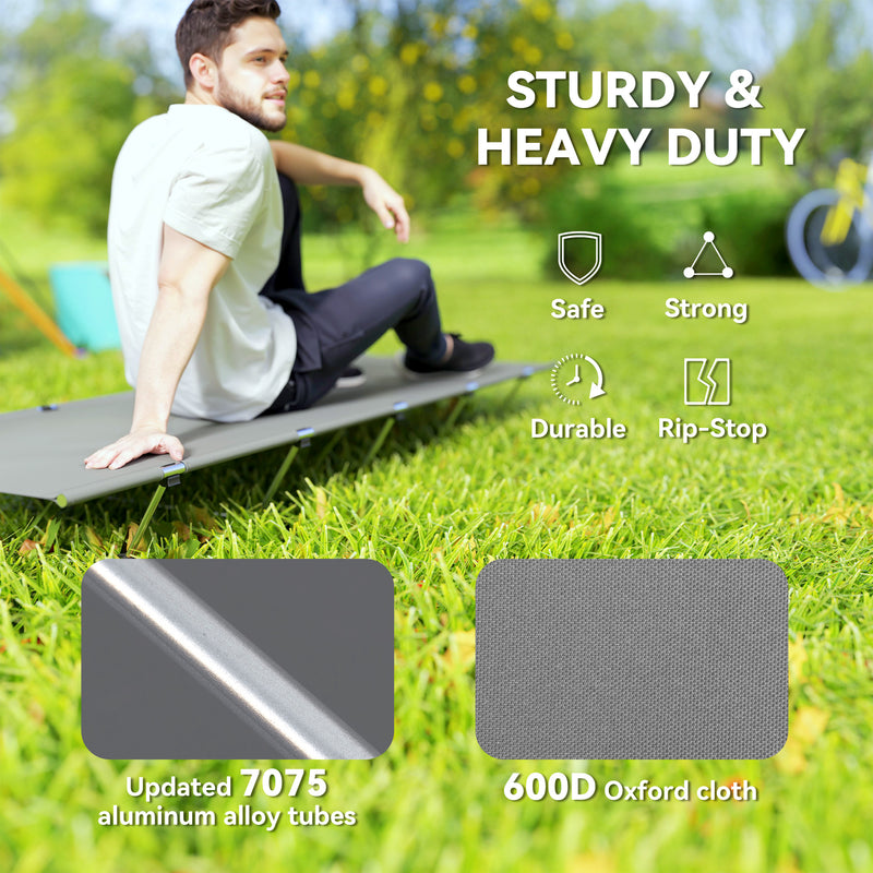 Camping Bed Foldable Lightweight Cot for Comfortable Sleep Off the Ground Dark Grey