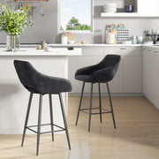 Set of 2 Velvet Bar Stools with Backrest for Kitchen Island or Breakfast Bar Grey