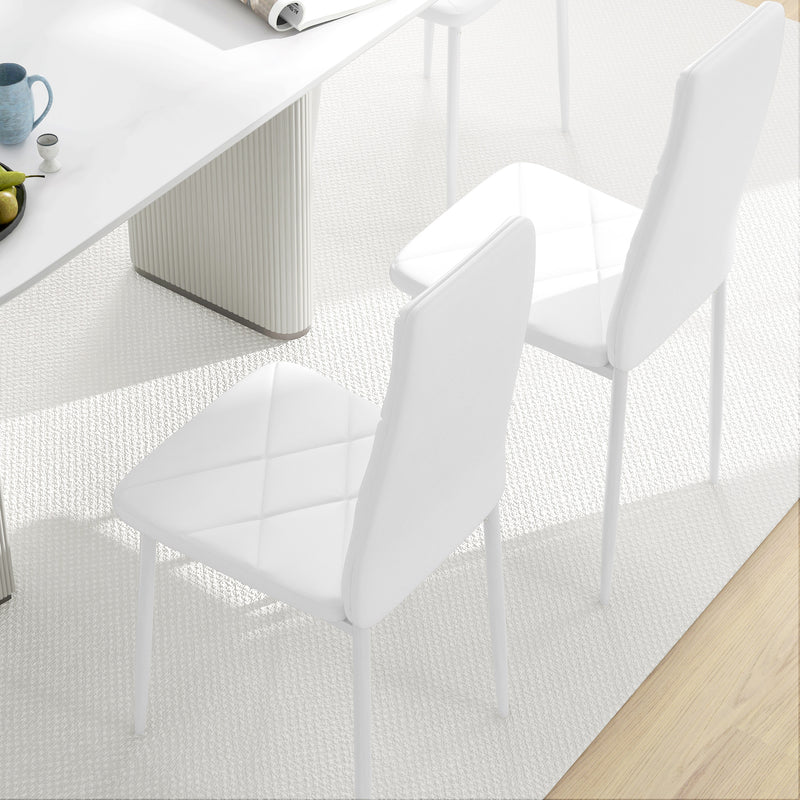 Set of 6 White Faux Leather Dining Chairs With Cushioned Seats For Modern Kitchens