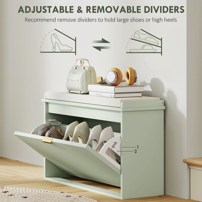 Green Shoe Storage Bench with Padded Seat and Eight Compartments by HOMCOM