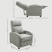Grey Push Back Recliner Armchair with Footrest 135Â° Adjustable by HOMCOM