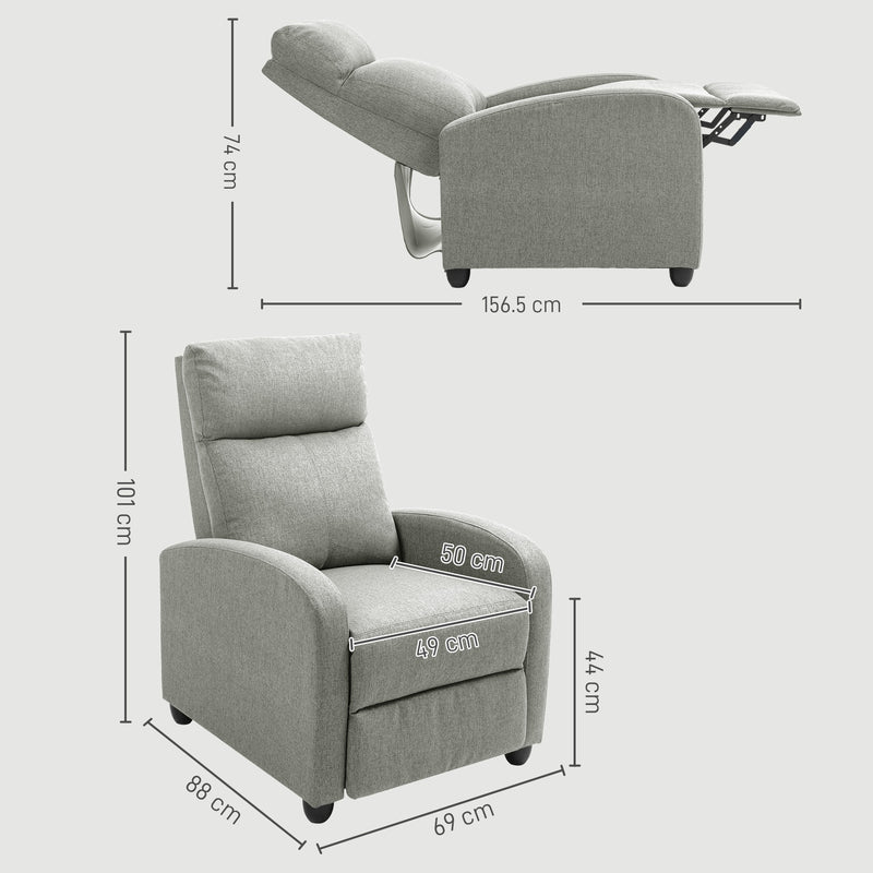 Grey Push Back Recliner Armchair with Footrest 135Â° Adjustable by HOMCOM