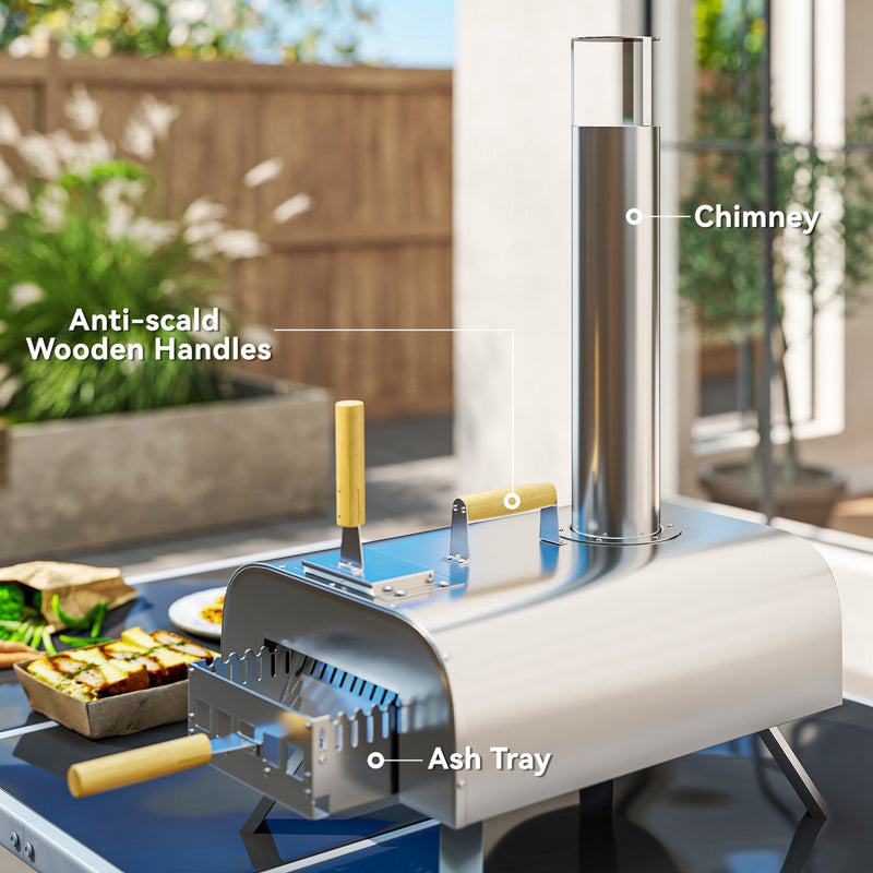 Portable Wood Fired Pizza Oven 12 Inch with Stone and Peel Stainless Steel by Outsunny