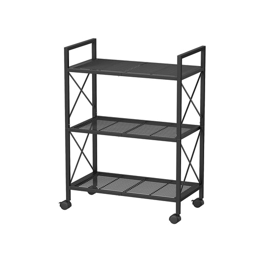 3 Tier Metal Storage Shelving Unit with Wheels and X Frame Design by Songmics
