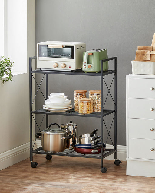 3 Tier Metal Storage Shelving Unit with Wheels and X Frame Design by Songmics
