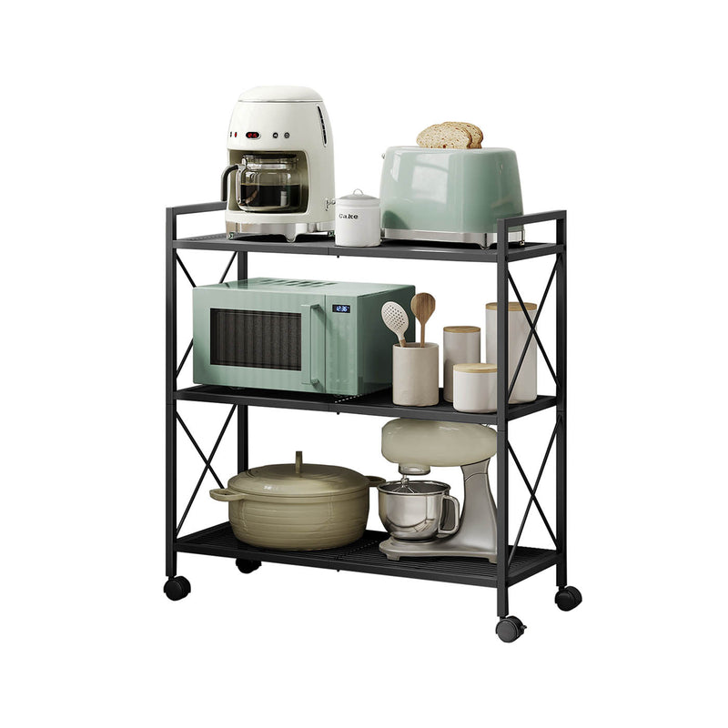 Black 3 Tier Metal Shelving Unit on Wheels with Adjustable Storage by Songmics