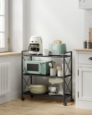 Black 3 Tier Metal Shelving Unit on Wheels with Adjustable Storage by Songmics