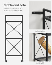 Black 3 Tier Metal Shelving Unit on Wheels with Adjustable Storage by Songmics