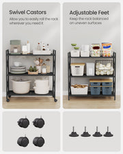 Black 3 Tier Metal Shelving Unit on Wheels with Adjustable Storage by Songmics