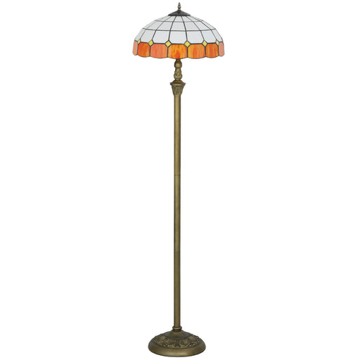 Vintage Style Floor Lamp with Handcrafted Stained Glass Shade and Foot Switch, Bronze Orange