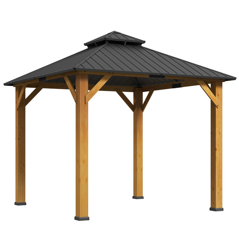 3x3M Hardtop Garden Gazebo with 2 Tier Steel Roof and Solid Wood Frame for Garden or Patio by Outsunny