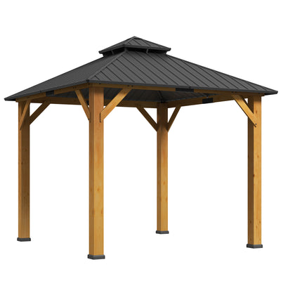 3x3m Hardtop Garden Gazebo with 2 Tier Steel Roof and Solid Wood Frame for Garden or Patio by Outsunny Outsunny