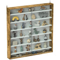 Rustic Brown 7 Tier Wall Display Cabinet With Glass Doors and Adjustable Shelves by HOMCOM