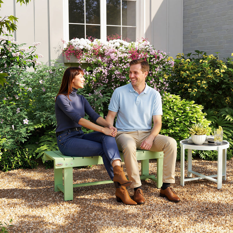 Wooden Backless Garden Bench for Outdoor Seating with Slatted Seat Design Light Green AOSOM