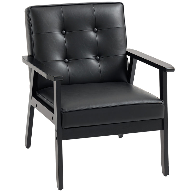 Black Retro Style Accent Chair with Faux Leather Seat Ideal for Living Room or Office