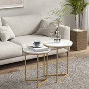 Set of Two White Marble Effect Nesting Tables with Gold Tone Frame by HOMCOM