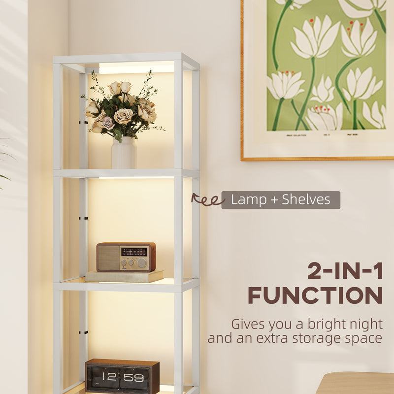 LED Floor Lamp with 4 Glass Shelves Dimmable Column Light for Living Room or Bedroom Grey