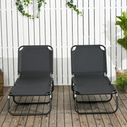 Set of 2 Black Folding Sun Loungers with Metal Frame Ideal for Garden or Patio Use