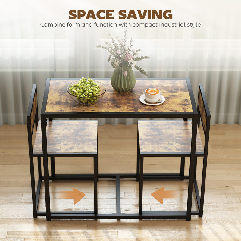 3pc Wooden Dining Table and Stool Set for Small Spaces - Ideal For Dining or Study Desk Use, Rustic Brown