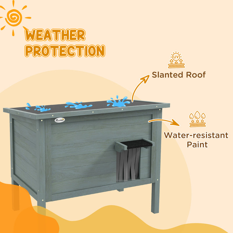 Wooden Insulated Cat House With Removable Floor And Opening Roof For Outdoors, Charcoal Grey