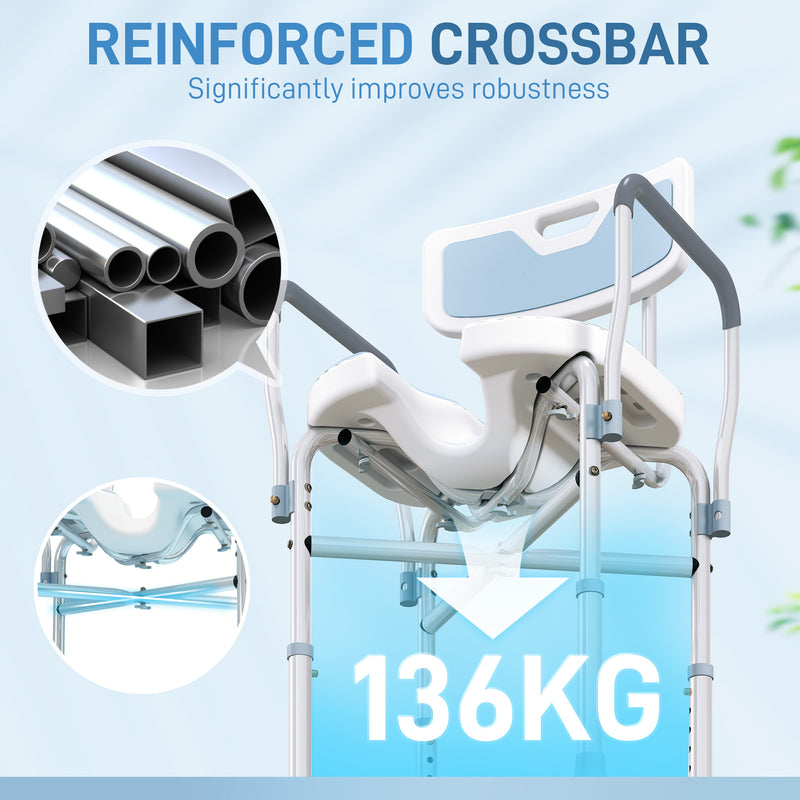 Height Adjustable Aluminium Shower Chair With Padded Seat For Elderly Support, Light Blue