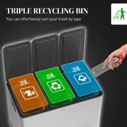 Kitchen Pedal Bin with Three Compartments for Easy Waste and Recycling Sorting Silver Tone AOSOM