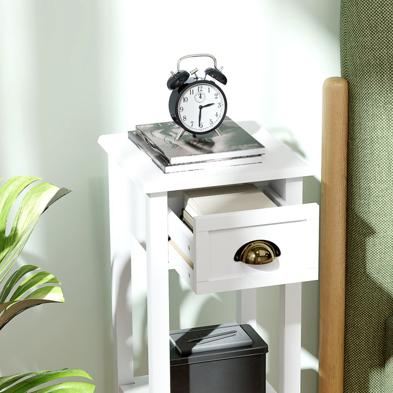 Slim Bedside Table Set with Drawer and Shelf for Small Spaces White Homcom