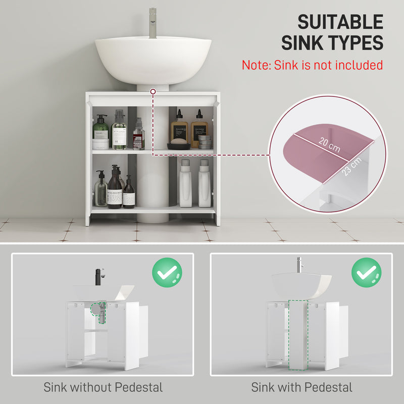 Under Sink Bathroom Cabinet With Shelf and Double Doors Freestanding Design, White