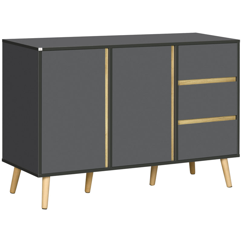 Modern Sideboard with Adjustable Shelves and Storage Drawers for Dining Room Dark Grey