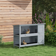 Grey Wooden Rabbit Hutch Outdoor Guinea Pig Cage with No-Leak Trays and Divider by PawHut