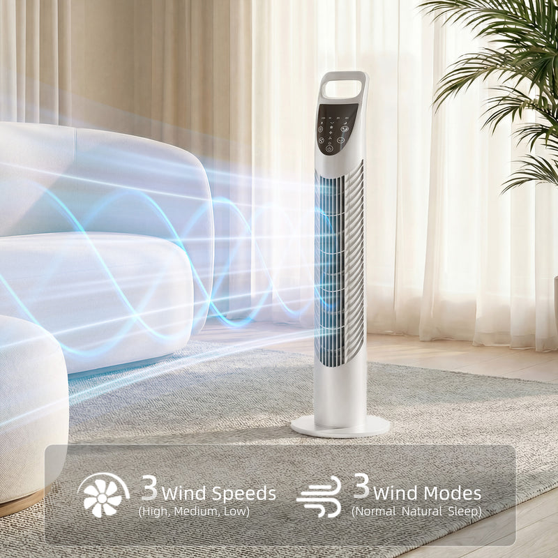 Tower Fan for Small Rooms with Quiet Oscillation and Timer White AOSOM