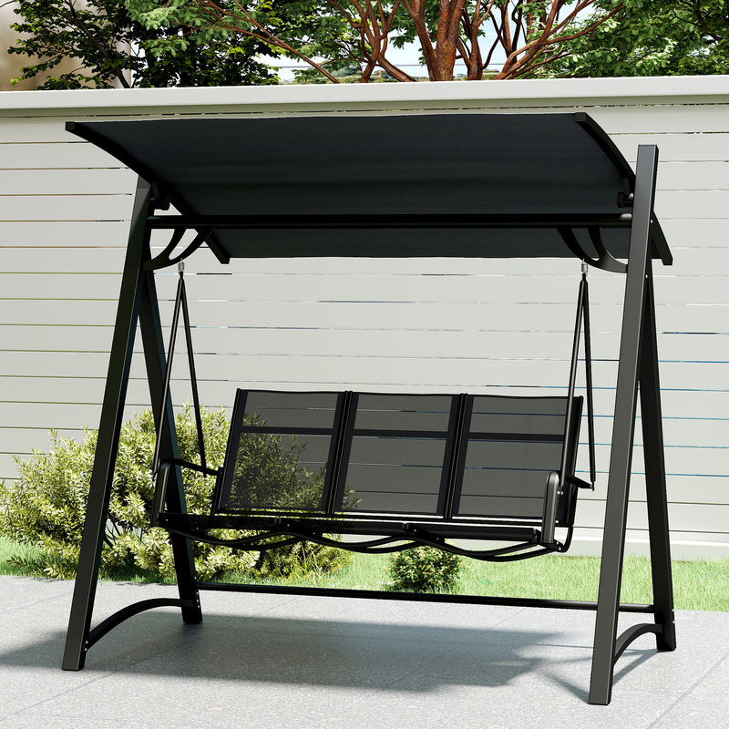 Garden Swing Seat for 3 with Adjustable Sun Shade and Breathable Fabric Grey Outsunny