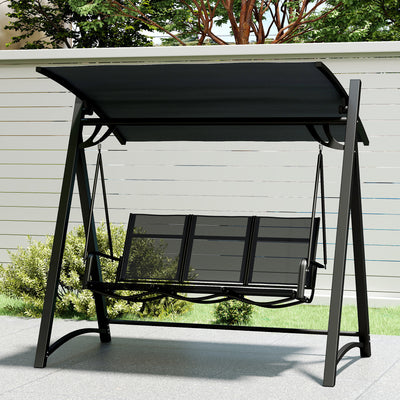 Garden Swing Seat for 3 with Adjustable Sun Shade and Breathable Fabric Grey Outsunny