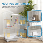 White Bird Cage for Budgies Finches Canaries with Accessories Toys and Tray by PawHut